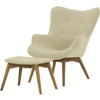 Ducon Wingback Chair + Footstool, cream, Leg colour: like oak