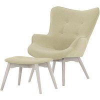 Ducon Wingback Chair + Footstool, cream, Leg colour: white