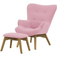 Ducon Mini Children's Wingback Chair + Footstool, pink, Leg colour: like oak