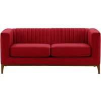 Slender Wood 2 Seater Sofa, dark red, Leg colour: dark oak