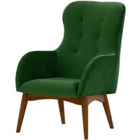 Hollis Wingback Chair, dark green, Leg colour: dark oak