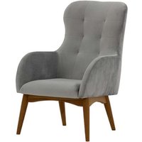 Hollis Wingback Chair, silver, Leg colour: dark oak
