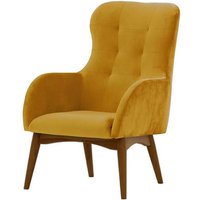 Hollis Wingback Chair, mustard, Leg colour: dark oak