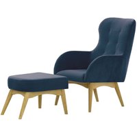 Hollis Wingback Chair with a Footstool, blue, Leg colour: like oak