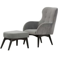 Hollis Wingback Chair with a Footstool, silver, Leg colour: black