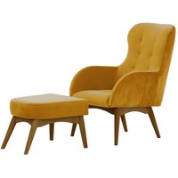 Hollis Wingback Chair with a Footstool, mustard, Leg colour: dark oak