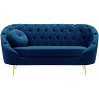 Kooper 2 Seater Sofa with quilting, blue, Leg colour: gold metal