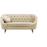 Kooper 2 Seater Sofa with quilting, light beige, Leg colour: Black + gold