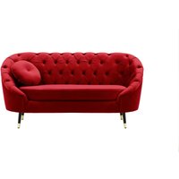 Kooper 2 Seater Sofa with quilting, dark red, Leg colour: Black + gold