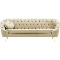 Kooper 3 Seater Sofa with quilting, light beige, Leg colour: gold metal