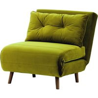 Flic Single Sofa Bed Chair - width 77 cm, olive green, Leg colour: dark oak