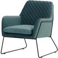 Foxe Metal Frame Armchair with Stitching, dirty blue, Leg colour: black metal frame