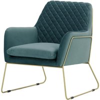 Foxe Metal Frame Armchair with Stitching, dirty blue, Leg colour: gold metal frame
