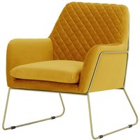 Foxe Metal Frame Armchair with Stitching, mustard, Leg colour: gold metal frame