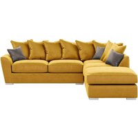 Majestic Right Hand Corner Sofa with Footstool and Loose Back Cushions, mustard/grey