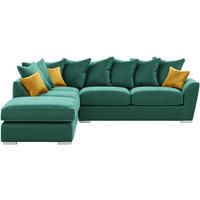 Majestic Left Hand Corner Sofa with Footstool and Loose Back Cushions, dark green/mustard