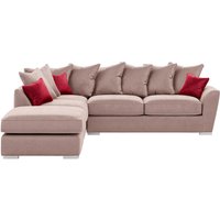 Majestic Left Hand Corner Sofa with Footstool and Loose Back Cushions, pink/dark red