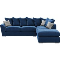 Majestic Right Hand Corner Sofa with Footstool and Loose Back Cushions, blue/silver