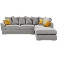 Majestic Right Hand Corner Sofa with Footstool and Loose Back Cushions, silver/mustard