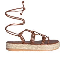 Sandália Gabriela Flatform Amarração Nó Caramelo