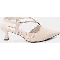 Scarpin Feminino Slingback Bebecê Tiras Strass Off White