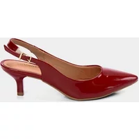 Scarpin Slingback Feminino Gabriela Salto Fino Fivela Verniz Vermelho