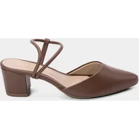 Scarpin Slingback Feminino Penélope Salto Bloco Marrom