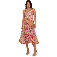 Adrianna Papell - Vestido floral con cuello y escote en uve.