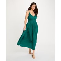 Morgan - Vestido midi recto plisado.