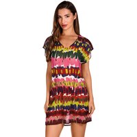 Dolores Cortés - Vestido de playa corto con estampado abstracto.