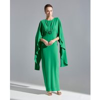 Sonia Peña - Vestido largo con falda recta y mangas ángel y aplique de cristal al tono.