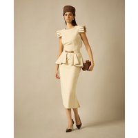 Sonia Peña - Vestido midi con falda lápiz y cinturón con peplum.