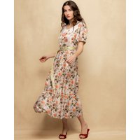 Niza - Vestido midi con escote redondo manga corta y estampado floral. — vestido de invitada de boda en España 2026