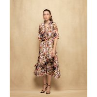 Niza - Vestido midi estampado con manga francesa y cinturón. — vestido de invitada de boda en España 2026