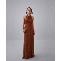 Veneno en la piel - Vestido largo de gasa con cuello halter y espalda descubierta.