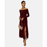 MIPHAI - Vestido midi con doble volante y abertura.