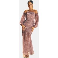 MIPHAI - Vestido midi palabra de honor estampado.