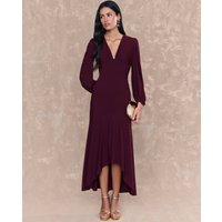 MIPHAI - Vestido largo con falda asimétrica y doble volante.