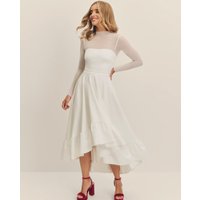 MIPHAI - Vestido midi de novia con escote corazón y mangas de tul.