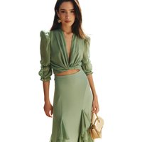 MIPHAI - Top de mujer con escote anudado y mangas abullonadas.