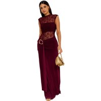 MIPHAI - Vestidos largo de punto elástico con detalles de encaje.