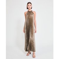 Lola Casademunt - Vestido largo plisado con cuello halter.