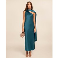 The-Are - Vestido midi satinado con escote asimétrico y lazada.