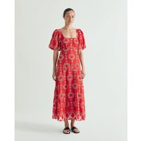 Scalpers - Vestido midi bordado con mangas abullonadas.