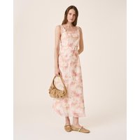 Alma en Pena - Vestido largo con estampado floral y bordado inglés con cremallera invisible en la espalda.