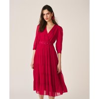 Alma en Pena - Vestido largo fluido de manga tres cuartos ablusada escote cruzado y cinturón.