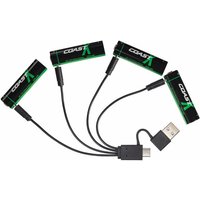 COAST COAST 31179 ZX Direct USB-C Rechargeable Batteries 4x AAA - plus Fast-Charge Lead