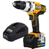 JCB Tools JCB 18V Cordless Drill Driver 4Ah Battery & Charger 13mm Keyless Chuck in Yellow