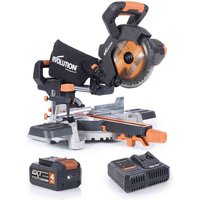 Evolution R185SMS-Li 18V 185mm Sliding Mitre Saw with 4Ah Battery, Fast Charger & Multi-Material Blade