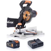 Evolution R185CMS-Li 18V 185mm Compound Mitre Saw with 4Ah Battery, Rapid Charger & Multi-Material Blade